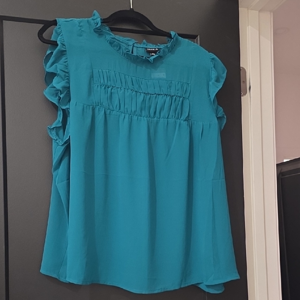 Torrid Teal Ruffle Blouse